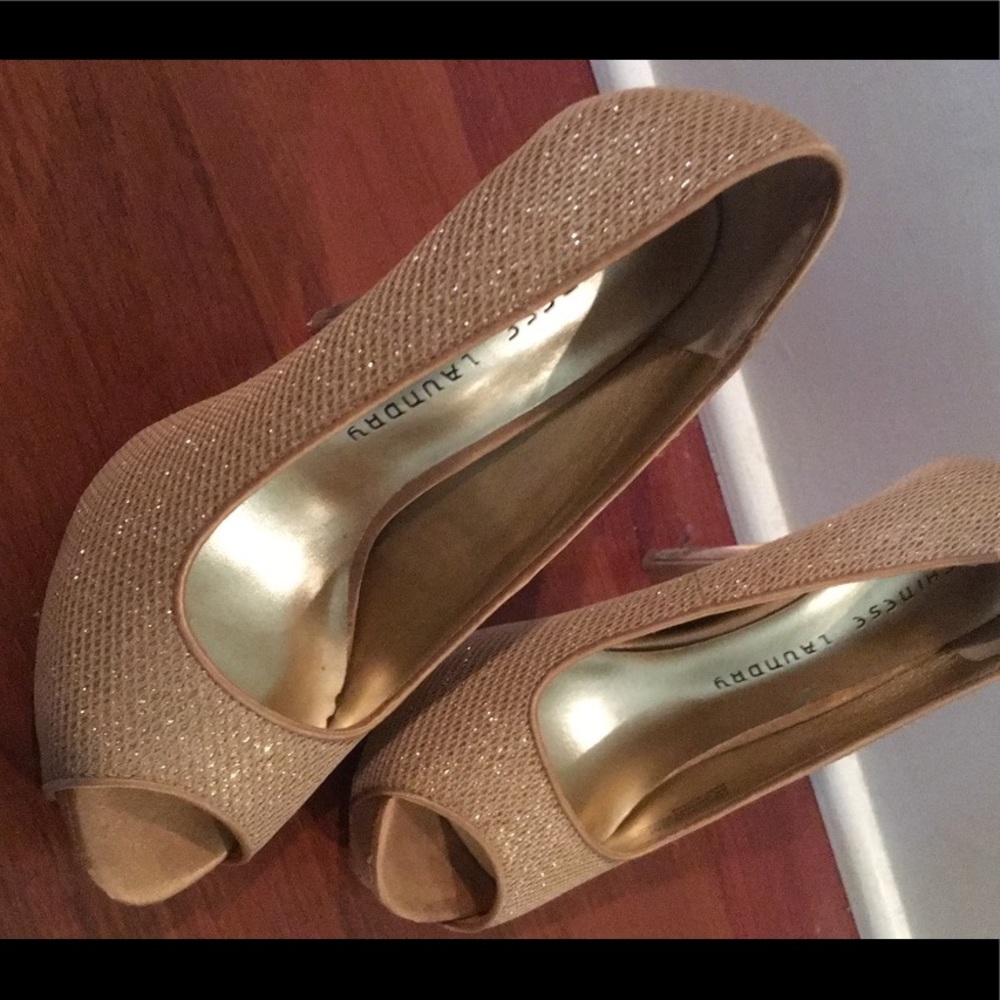 Chinese laundry gold platform shimmer heel